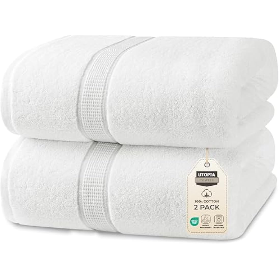 Utopia Towels Jumbo Bath Sheet 2-Pack | 100% Ring Spun Cotton - White