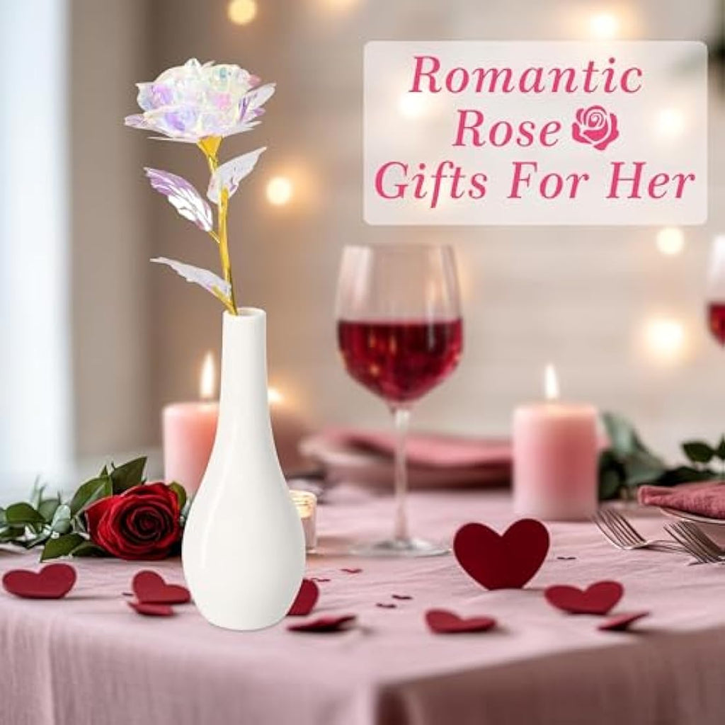 Rainbow Rose Flower with Vase – Artificial Everlasting Gift Set