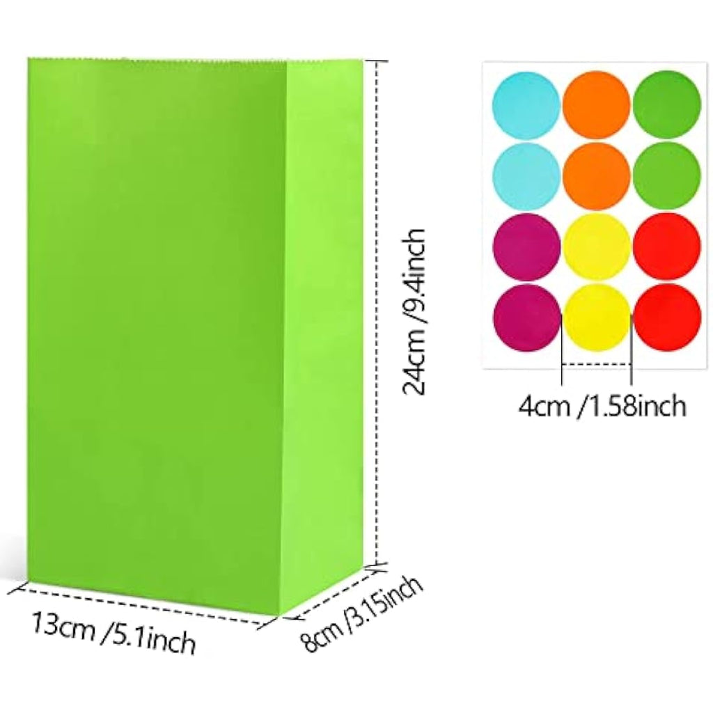 TOOELMON 50 PCS Multi-Color Kraft Paper Party Bags with 60 Stickers