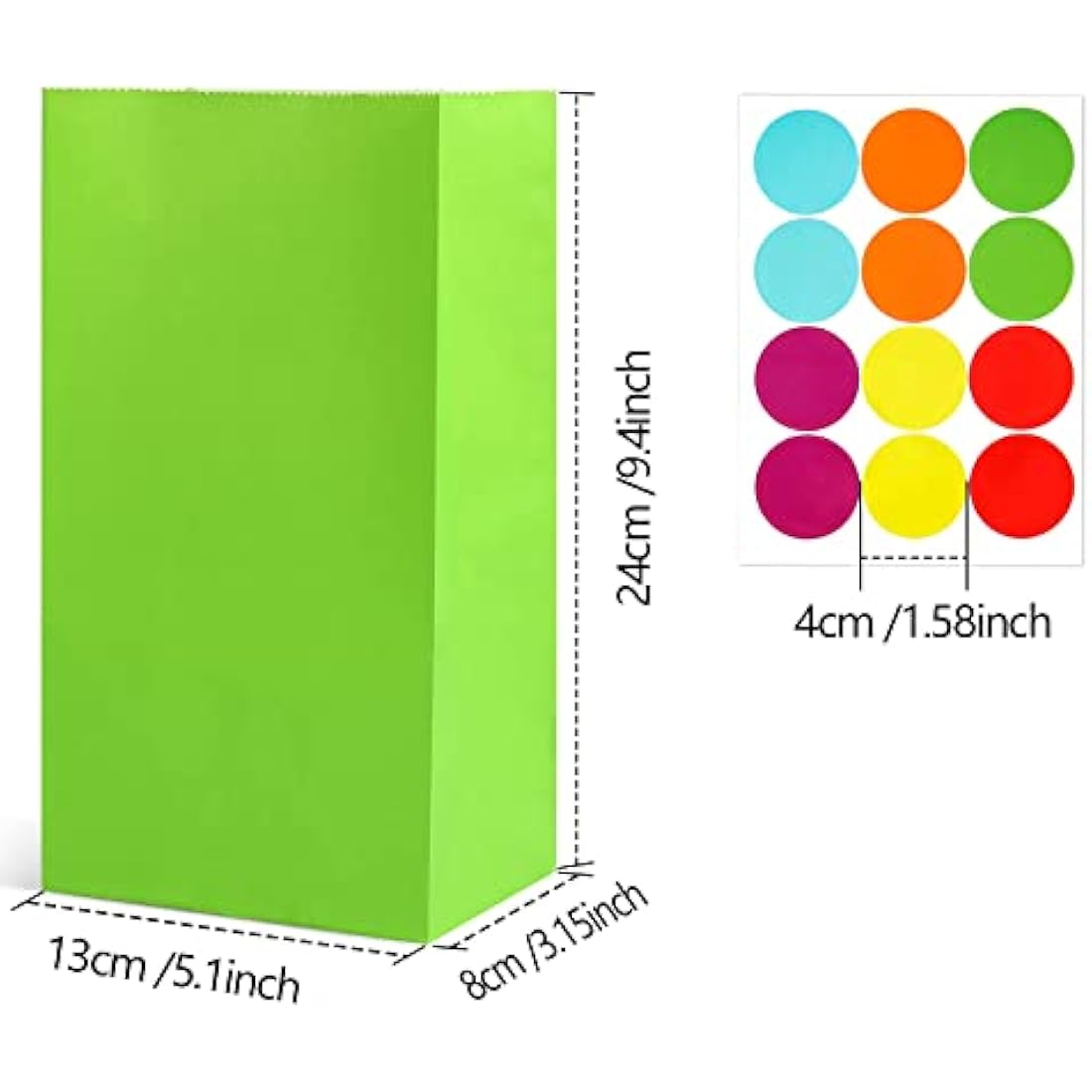 TOOELMON 50 PCS Multi-Color Kraft Paper Party Bags with 60 Stickers