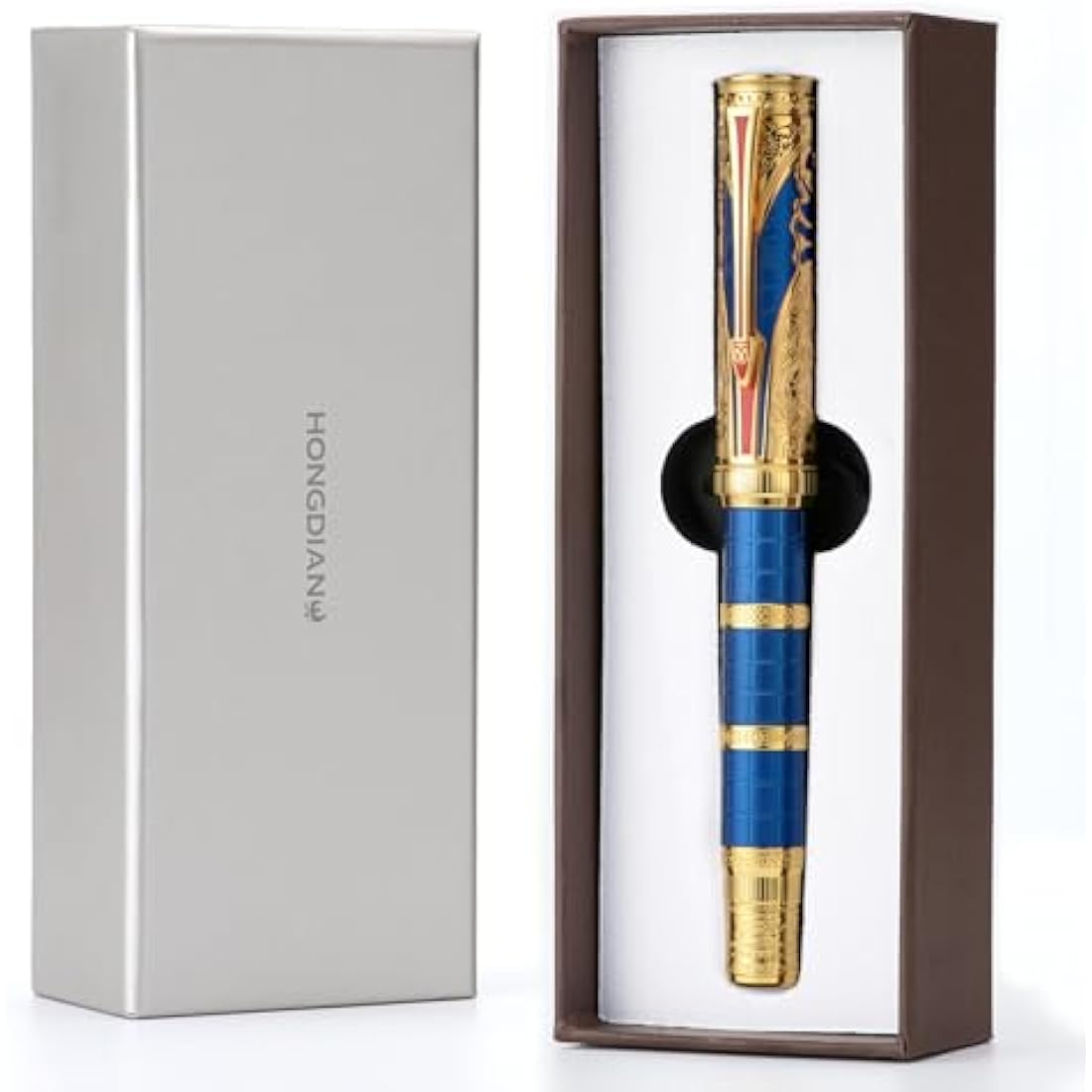 Hongdian D5 Qin Dynasty Fountain Pen – Fine Nib Piston Filler, Blue Gold