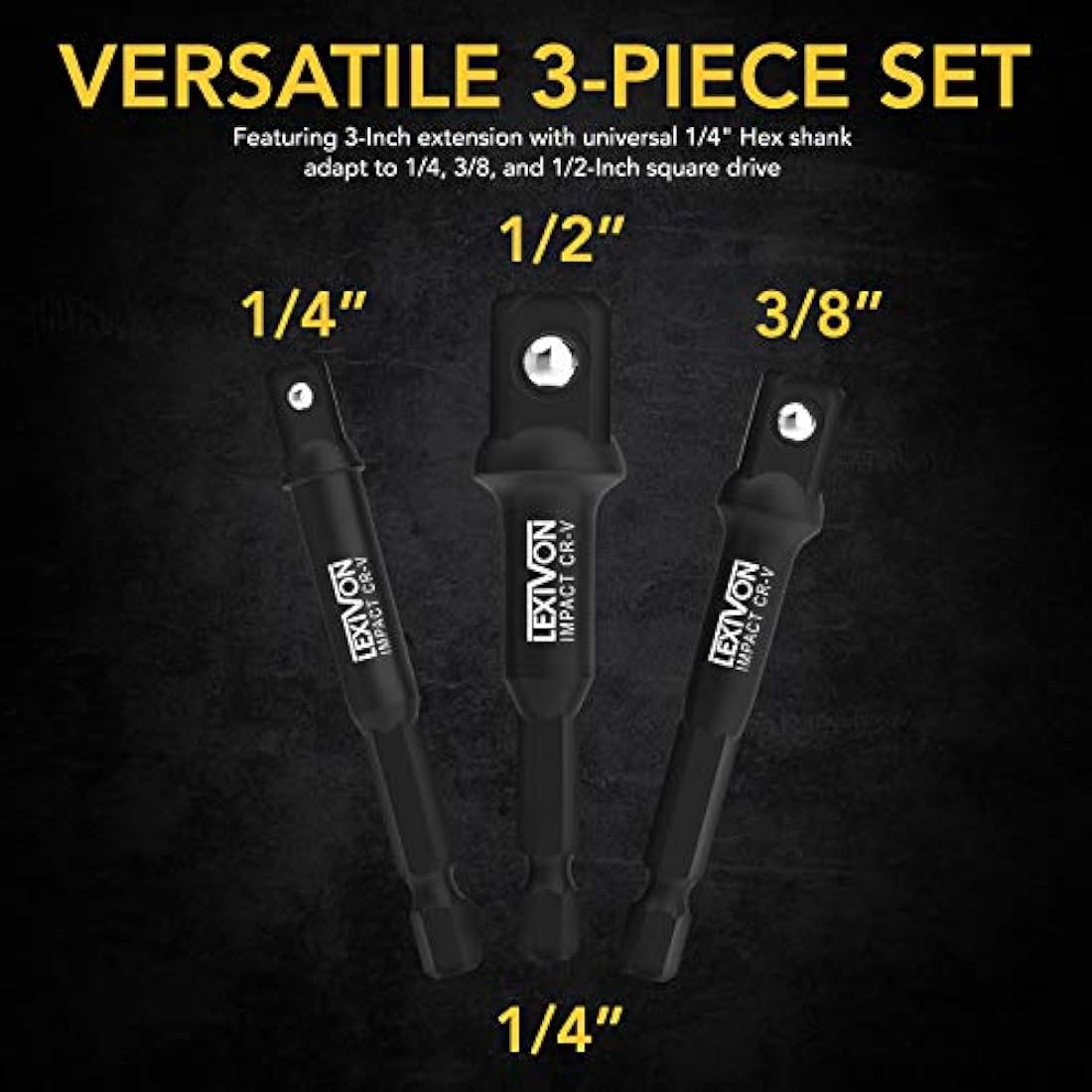 LEXIVON 7-Piece Impact Socket Adapter & Extension Set – Black Phosphate