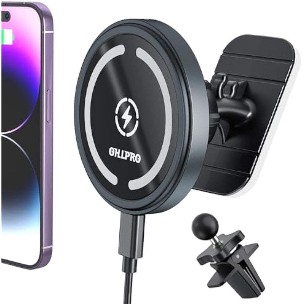 OHLPRO MagSafe Car Mount Charger – 15W Fast Wireless Dashboard Holder