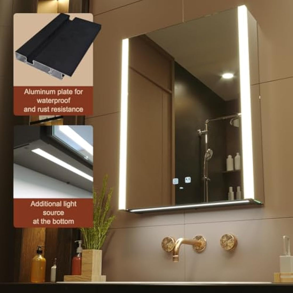 KWW LED Medicine Cabinet with Defogger | Wall Mounted Mirror (55 x 70 cm)