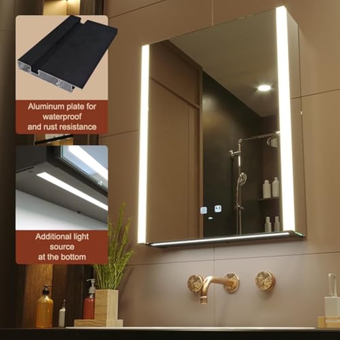 KWW LED Medicine Cabinet with Defogger | Wall Mounted Mirror (55 x 70 cm)