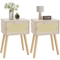 YMYNY Rattan Nightstand Set of 2 - Modern Wood Bedside Table with Drawer