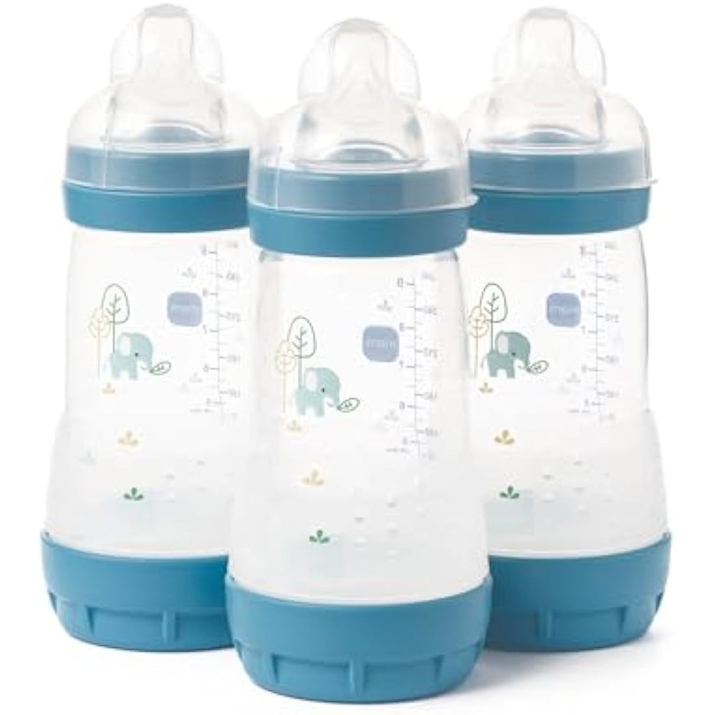 MAM Easy Start Anti-Colic Baby Bottles | 260ml Self-Sterilising | Blue 3-Pack
