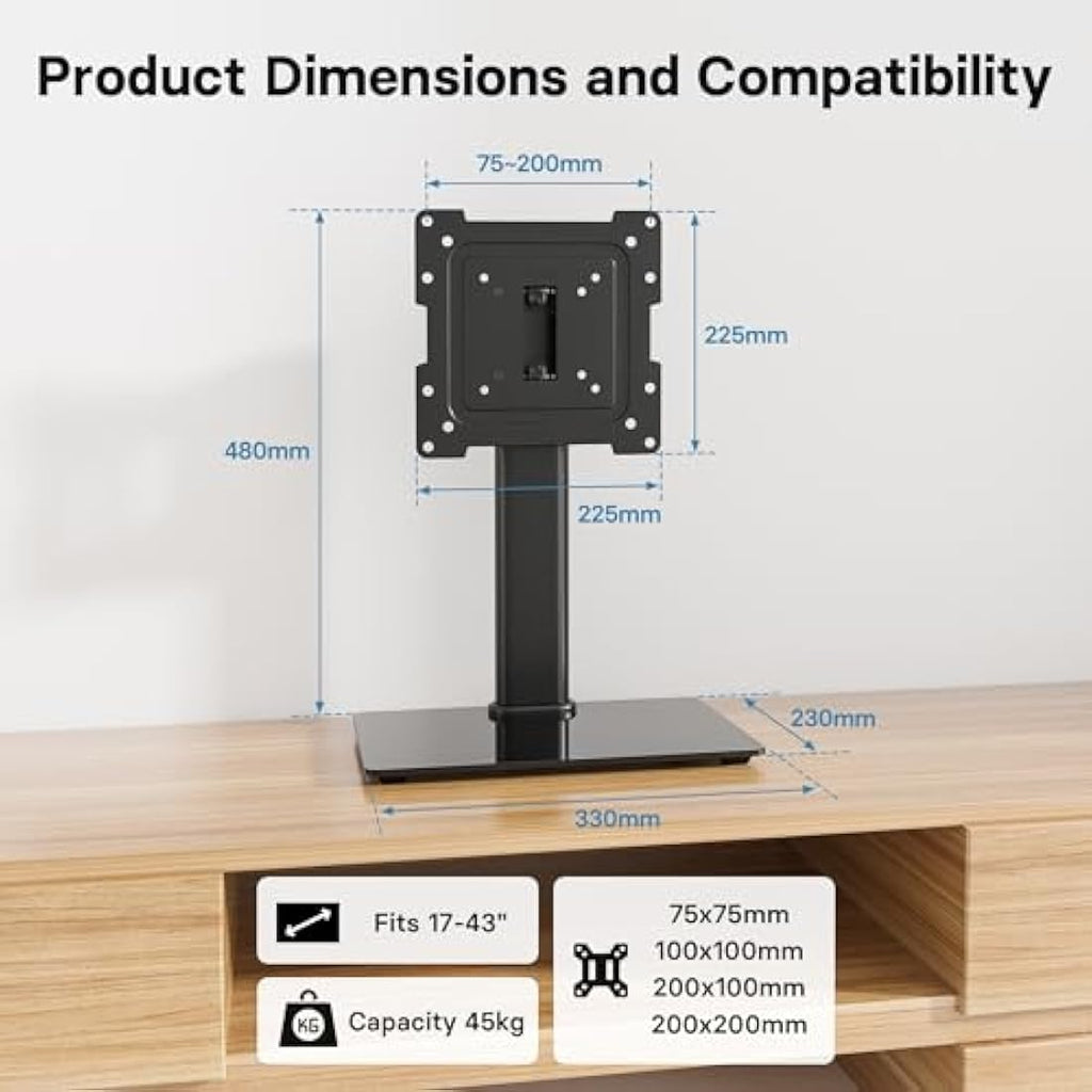 BONTEC Universal Swivel TV Stand | Height Adjustable 17-43 inch Pedestal
