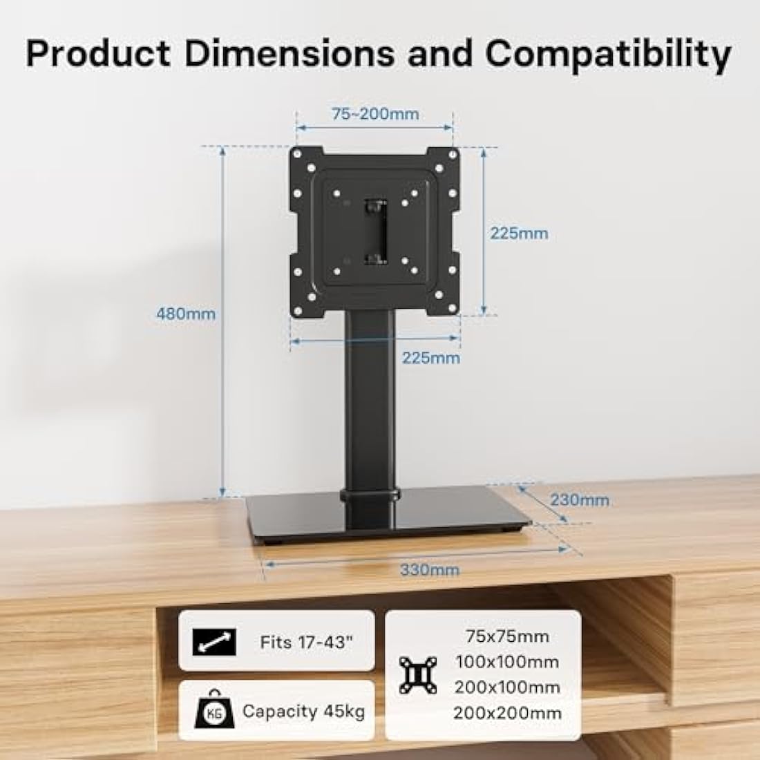 BONTEC Universal Swivel TV Stand | Height Adjustable 17-43 inch Pedestal