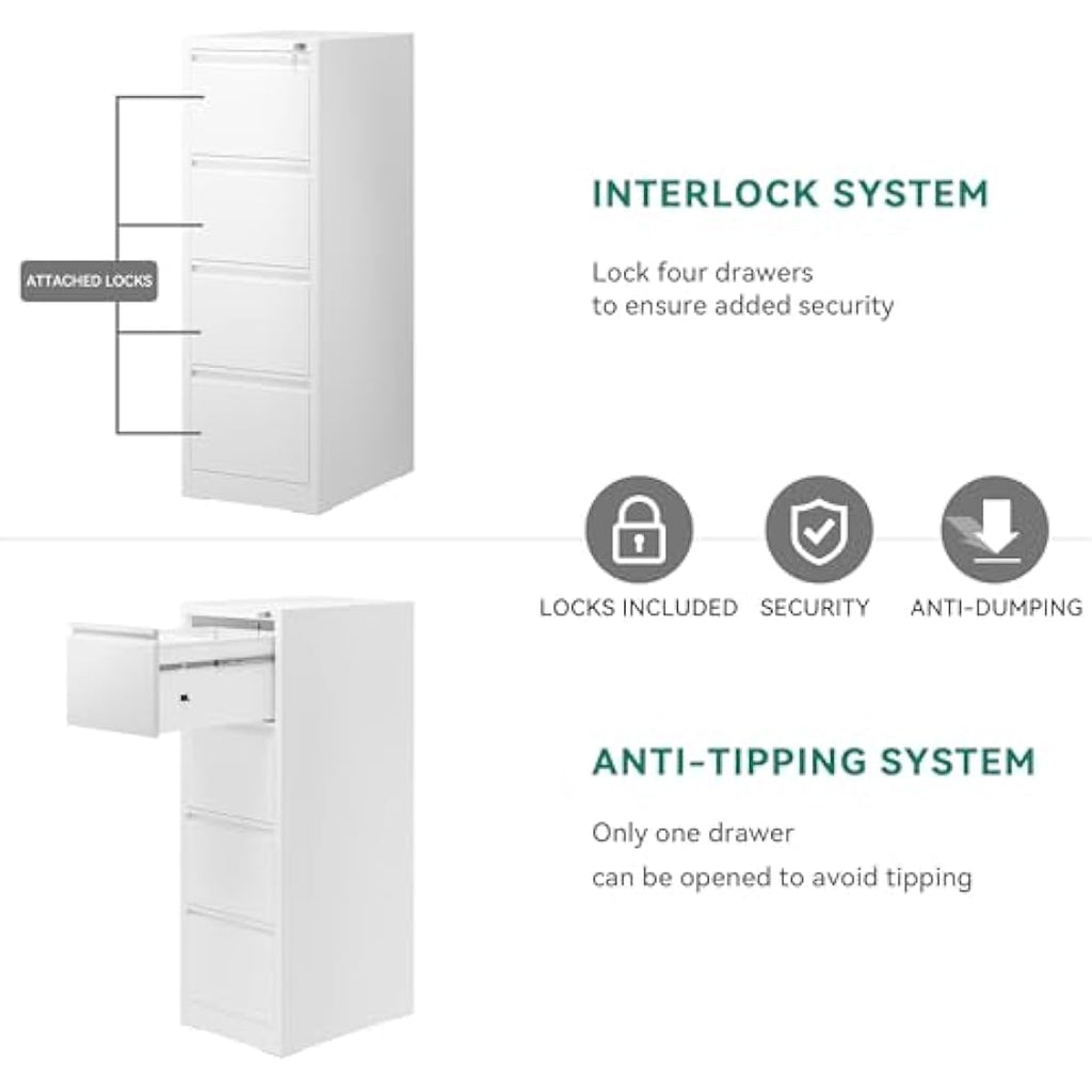 YITAHOME 4-Drawer Metal Filing Cabinet | Lockable Rolling Office Storage