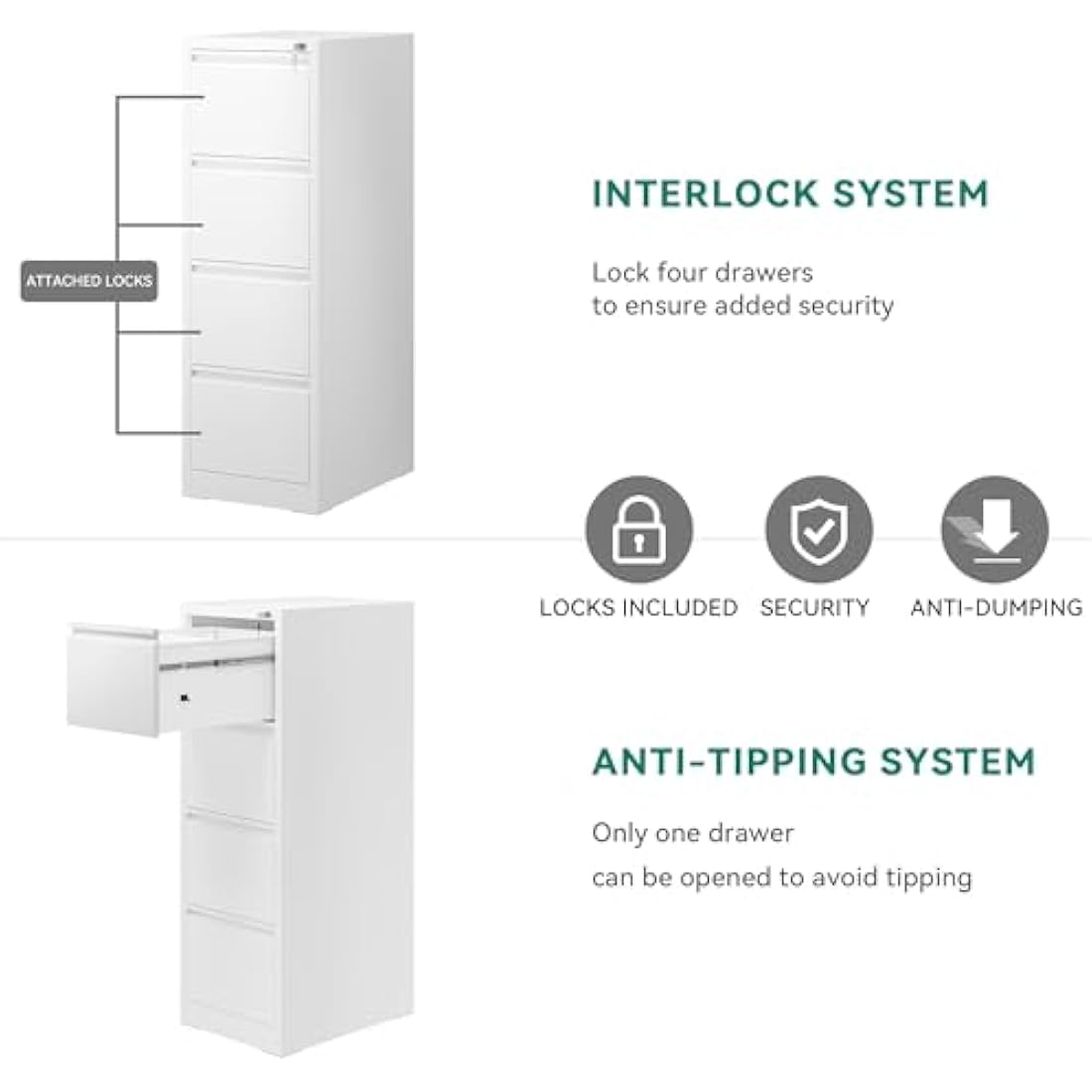 YITAHOME 4-Drawer Metal Filing Cabinet | Lockable Rolling Office Storage