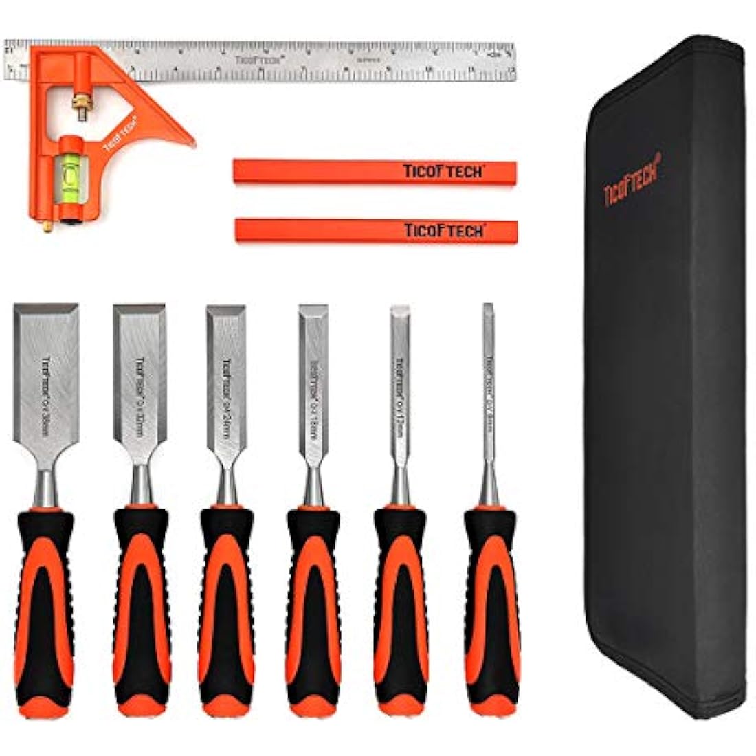 TICOFTECH 9-Piece Wood Chisel Set | Cr-V Steel Woodworking Tools