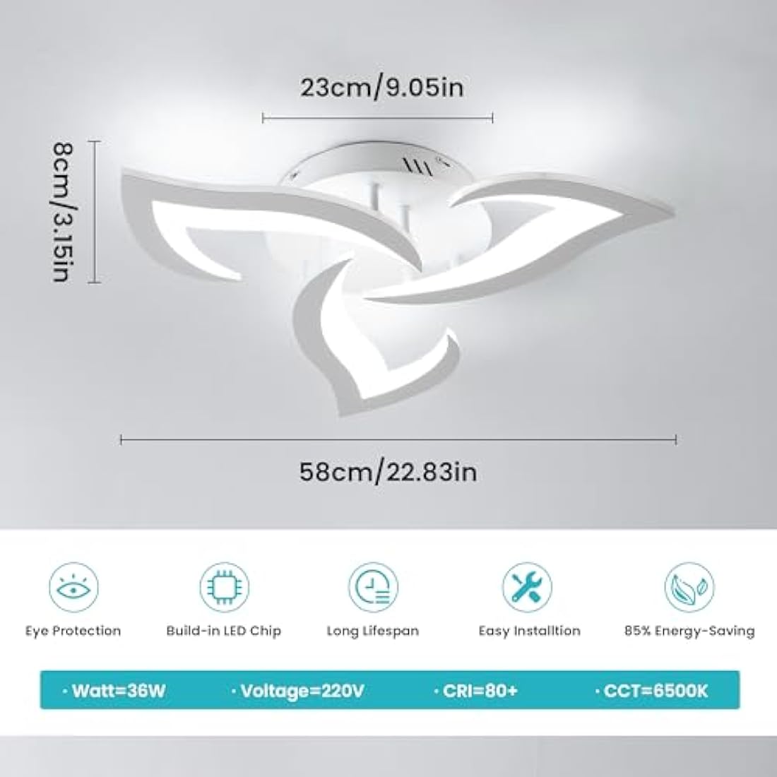 Dorlink LED Ceiling Light – 36W Modern Flower Acrylic Fixture, 6500K