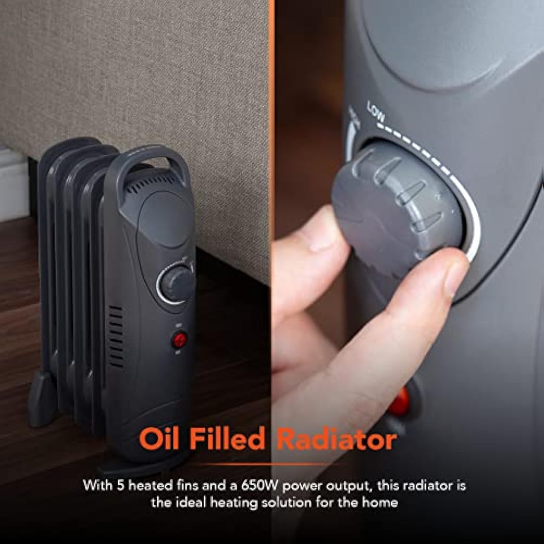Warmlite 650W 5 Fin Oil Filled Radiator – Dark Titanium Electric Heater