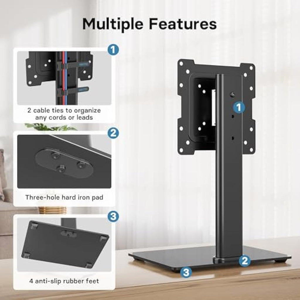 BONTEC Universal Swivel TV Stand | Height Adjustable 17-43 inch Pedestal