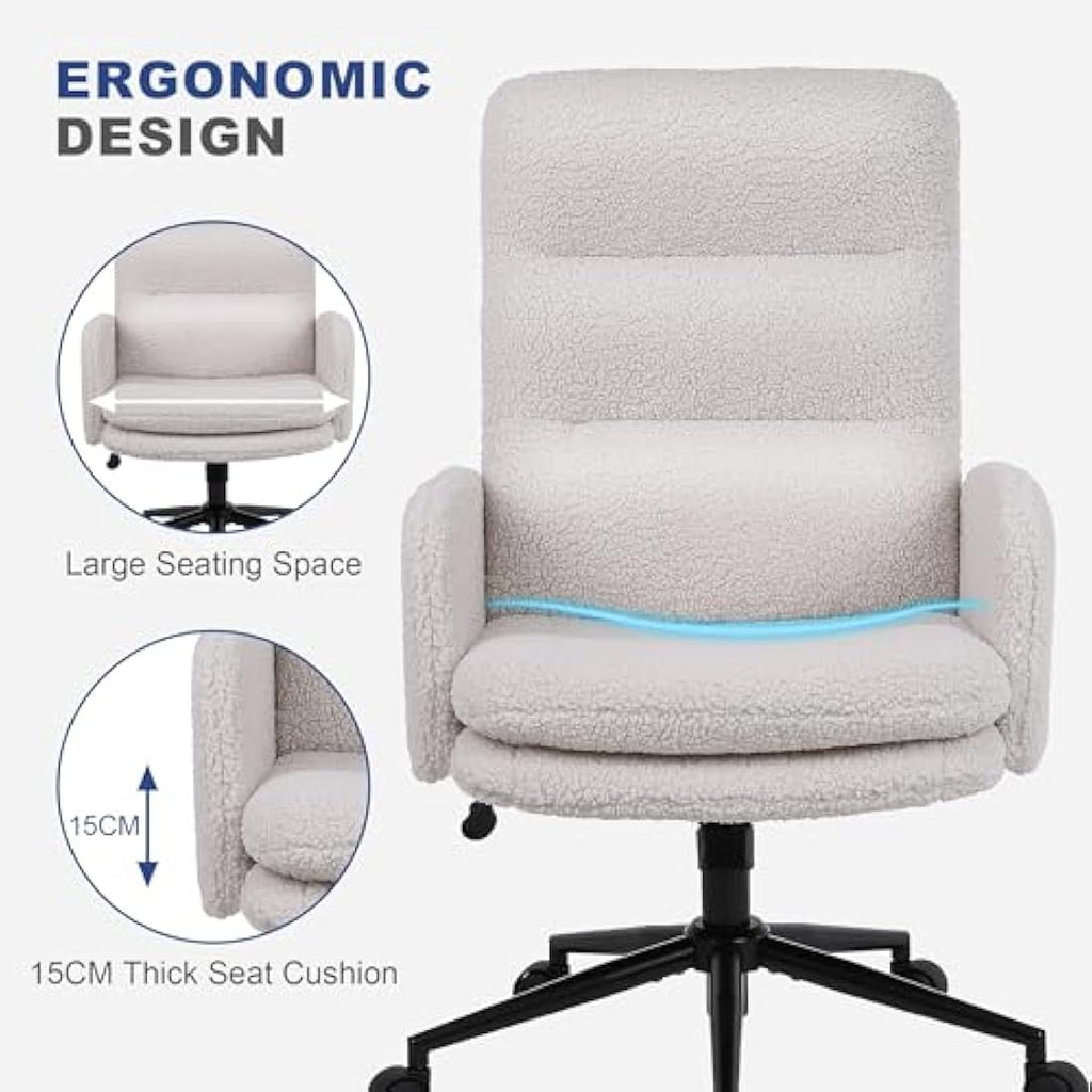 Youhauchair Faux Cashmere Desk Chair – High Back Swivel Office Chair, Cream
