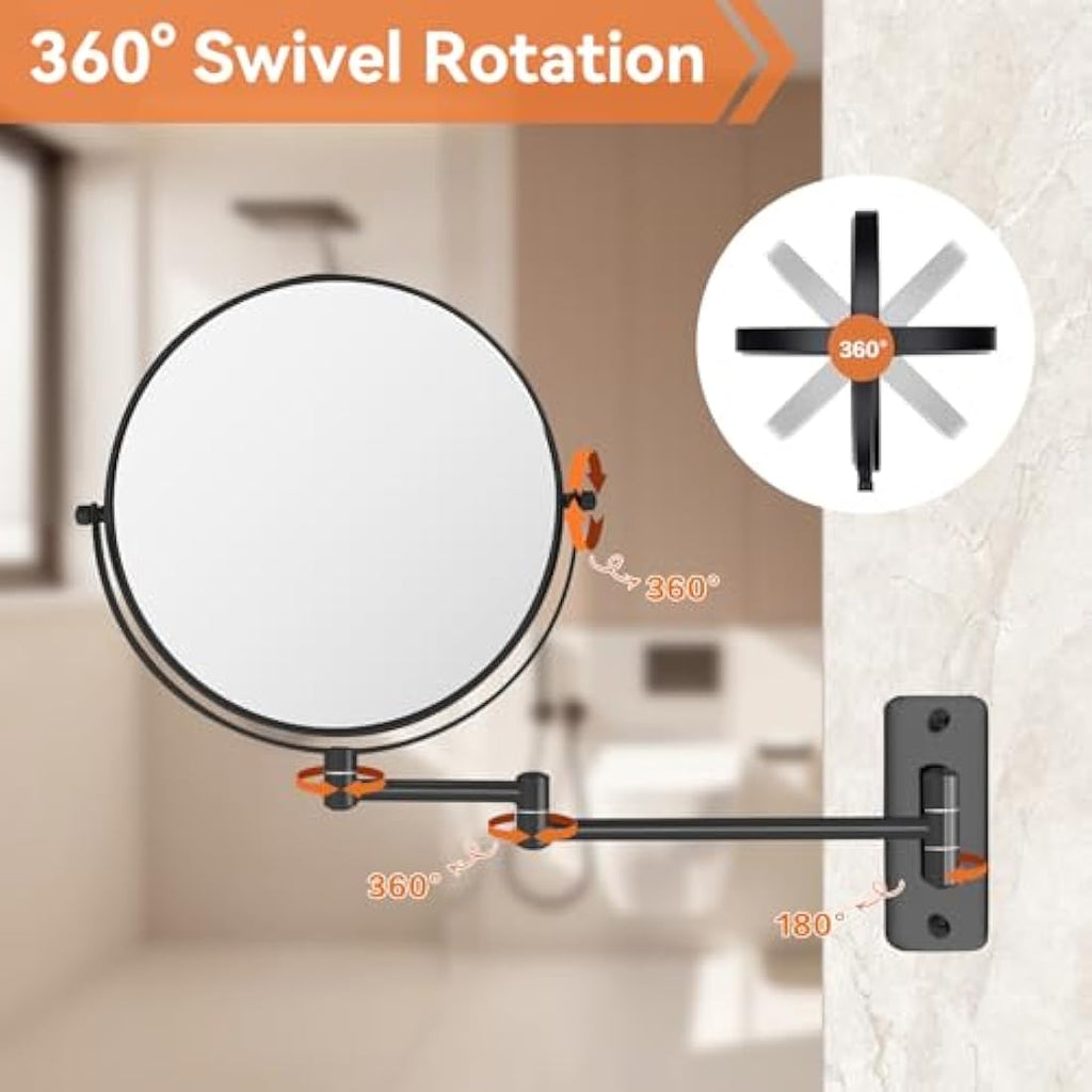 AumVum 8" Wall Mounted Makeup Mirror | 1X/10X Magnifying Matte Black