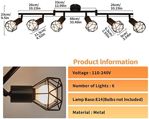 Jolof Store Industrial 6-Light Rotatable Ceiling Spotlight – Matte Black