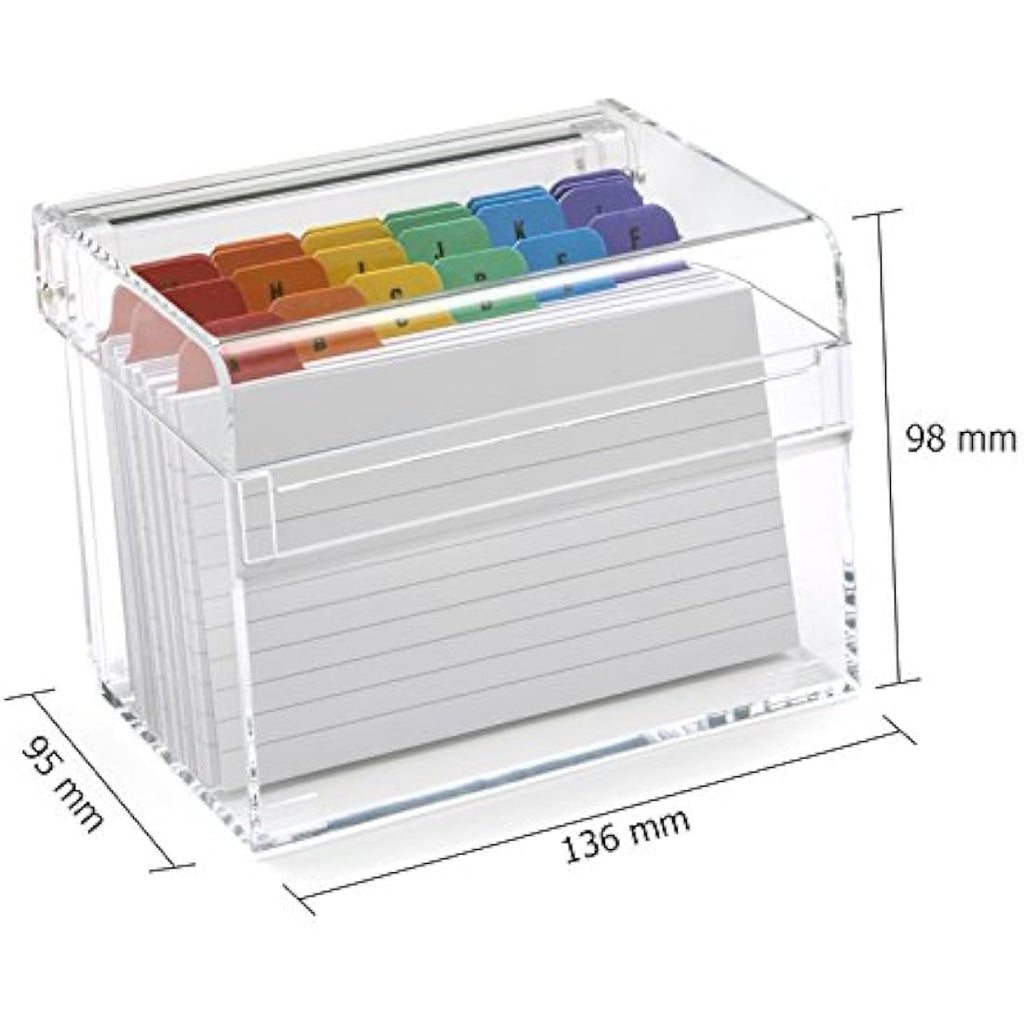 OSCO Clear Acrylic Index Box with A-Z Dividers and 100 Lined Cards