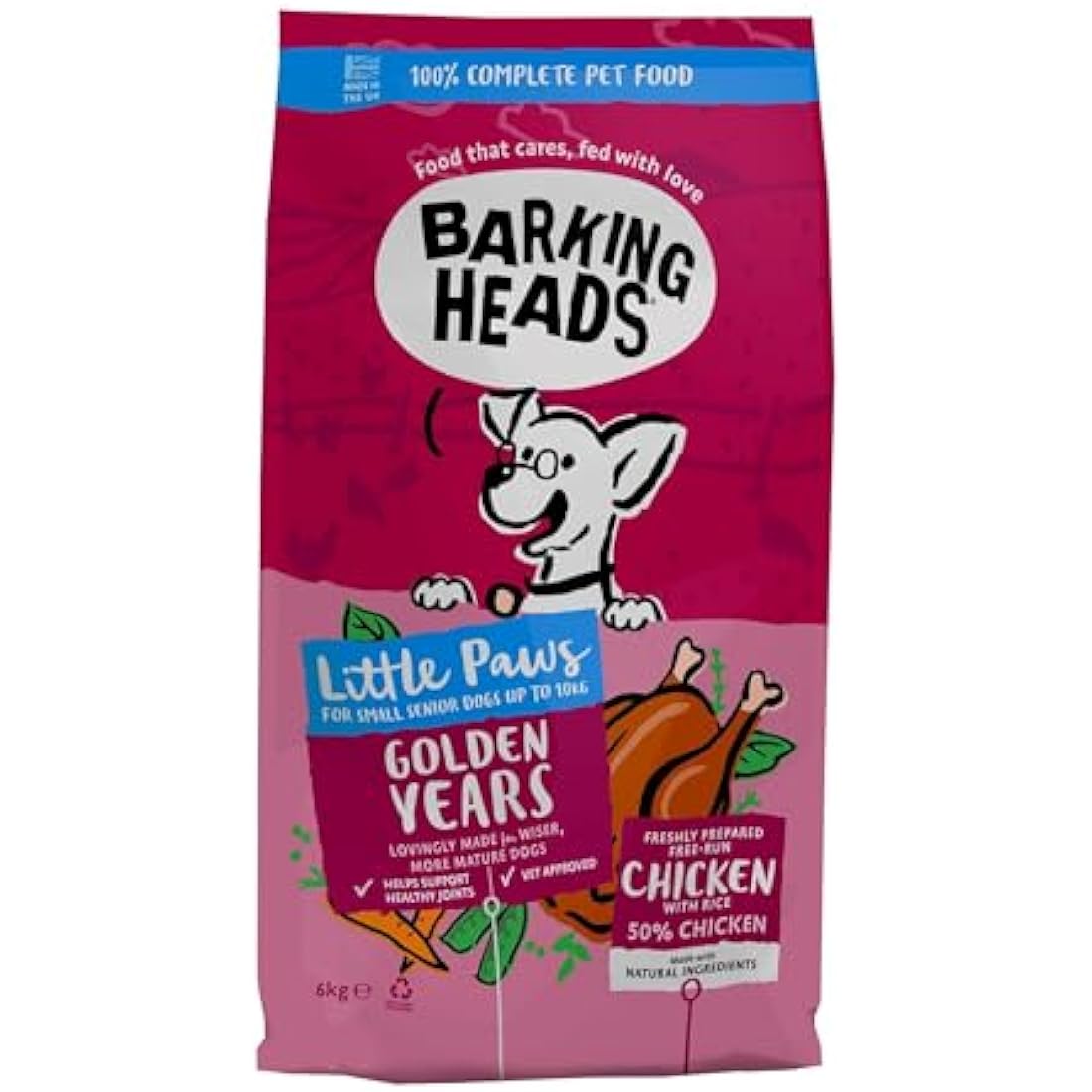 Barking Heads Senior Small Breed Dry Dog Food – Chicken & Joint Support 6kg