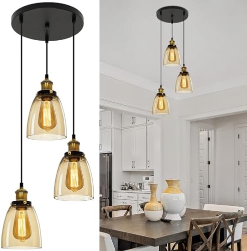 Jolof Store 3-Light Vintage Glass Pendant Light – Cognac Industrial Lamp