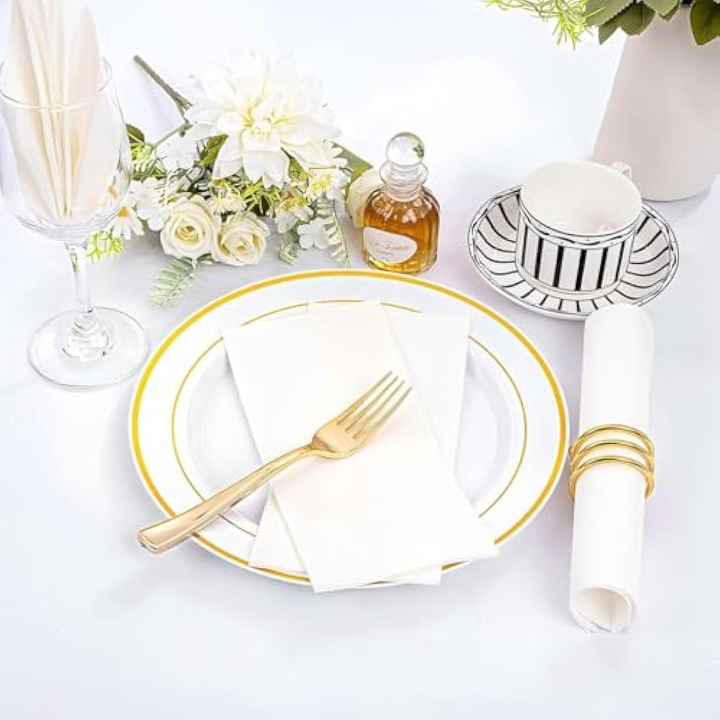 Jolof Store Linen-Feel Guest Towels | White Disposable Napkins | 200 Pack