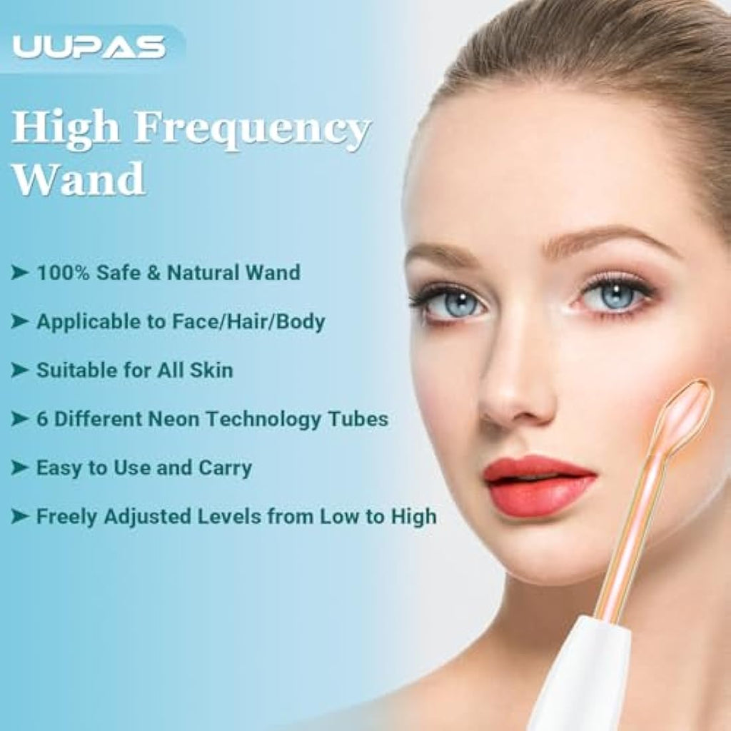 UUPAS High Frequency Facial Wand - 6 Neon Tubes for Acne & Skin Tightening