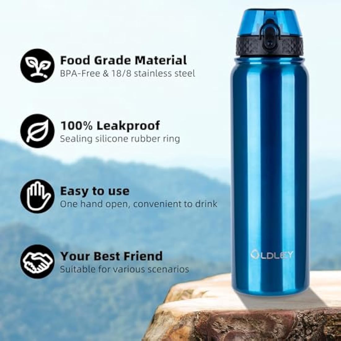OLDLEY 1L Stainless Steel Water Bottle – Vacuum Insulated Leakproof Flask