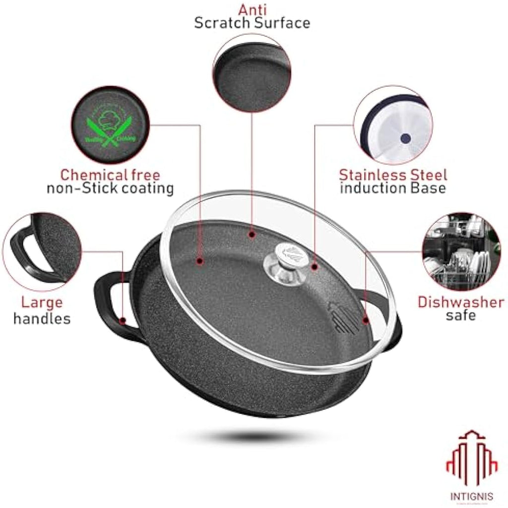 Paella Pan | 36cm Non-Stick Ceramic Pan with Glass Lid