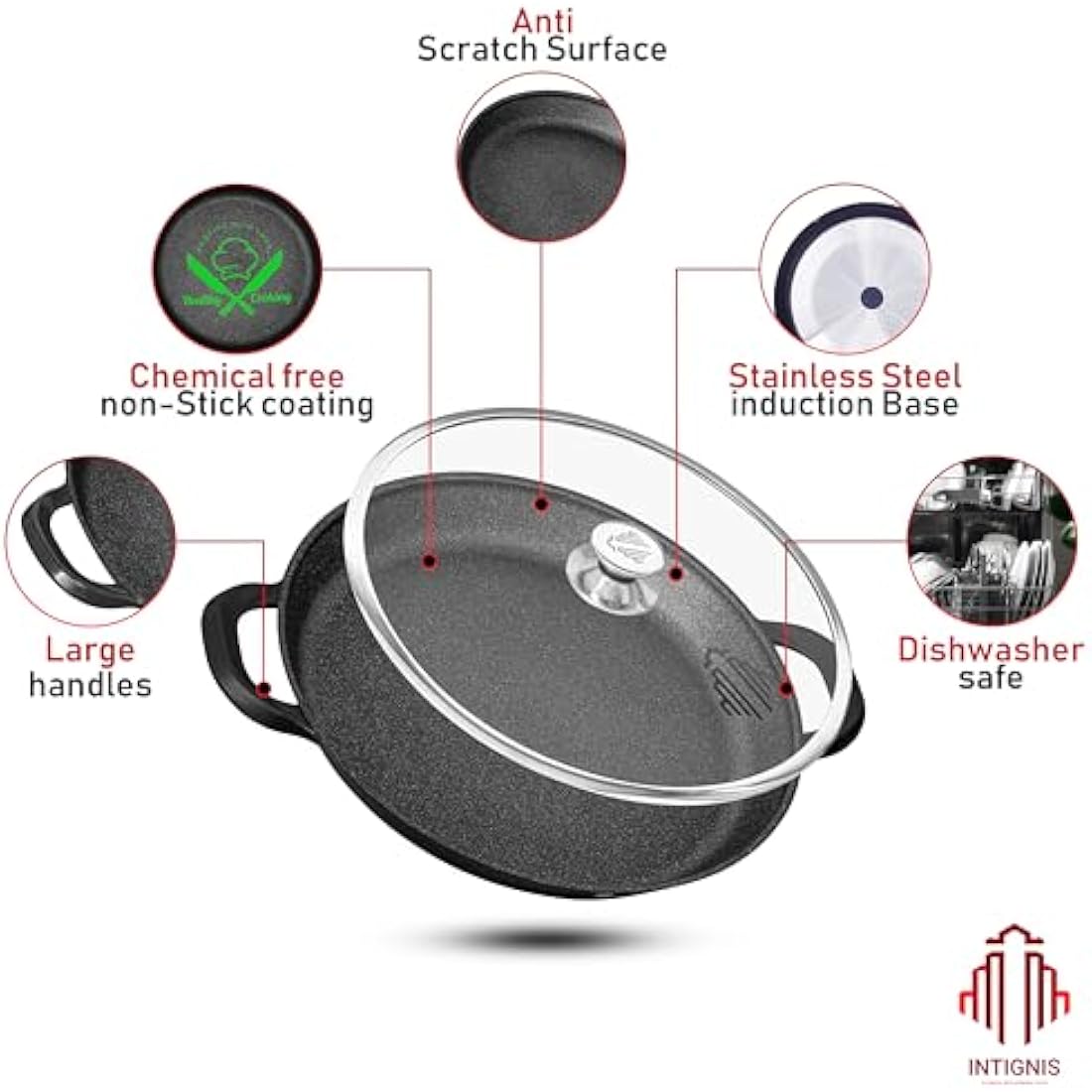 Paella Pan | 36cm Non-Stick Ceramic Pan with Glass Lid