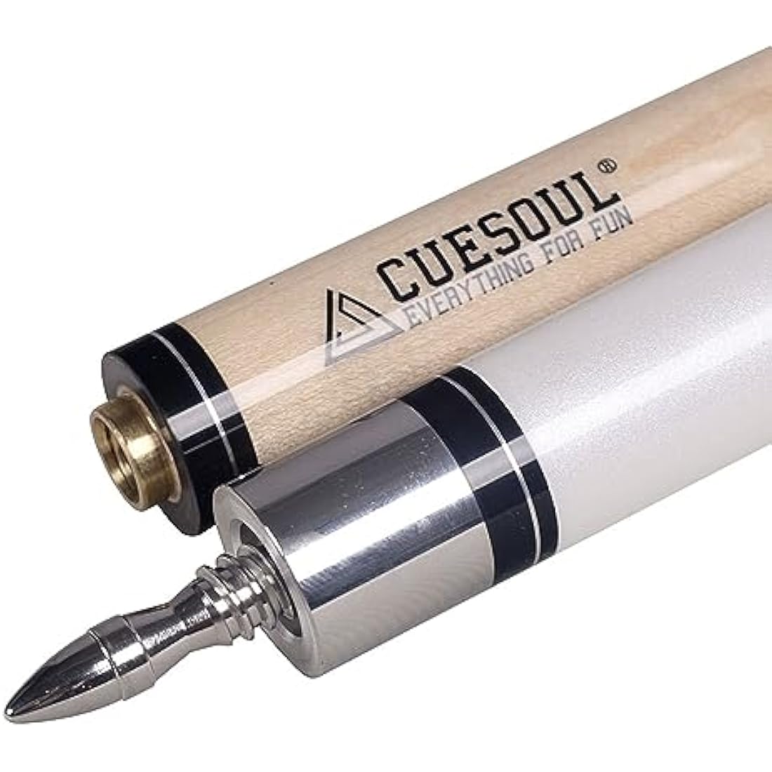 CUESOUL 58" Maple Billiard Pool Cue Stick – 19oz 2-Piece Pearl White