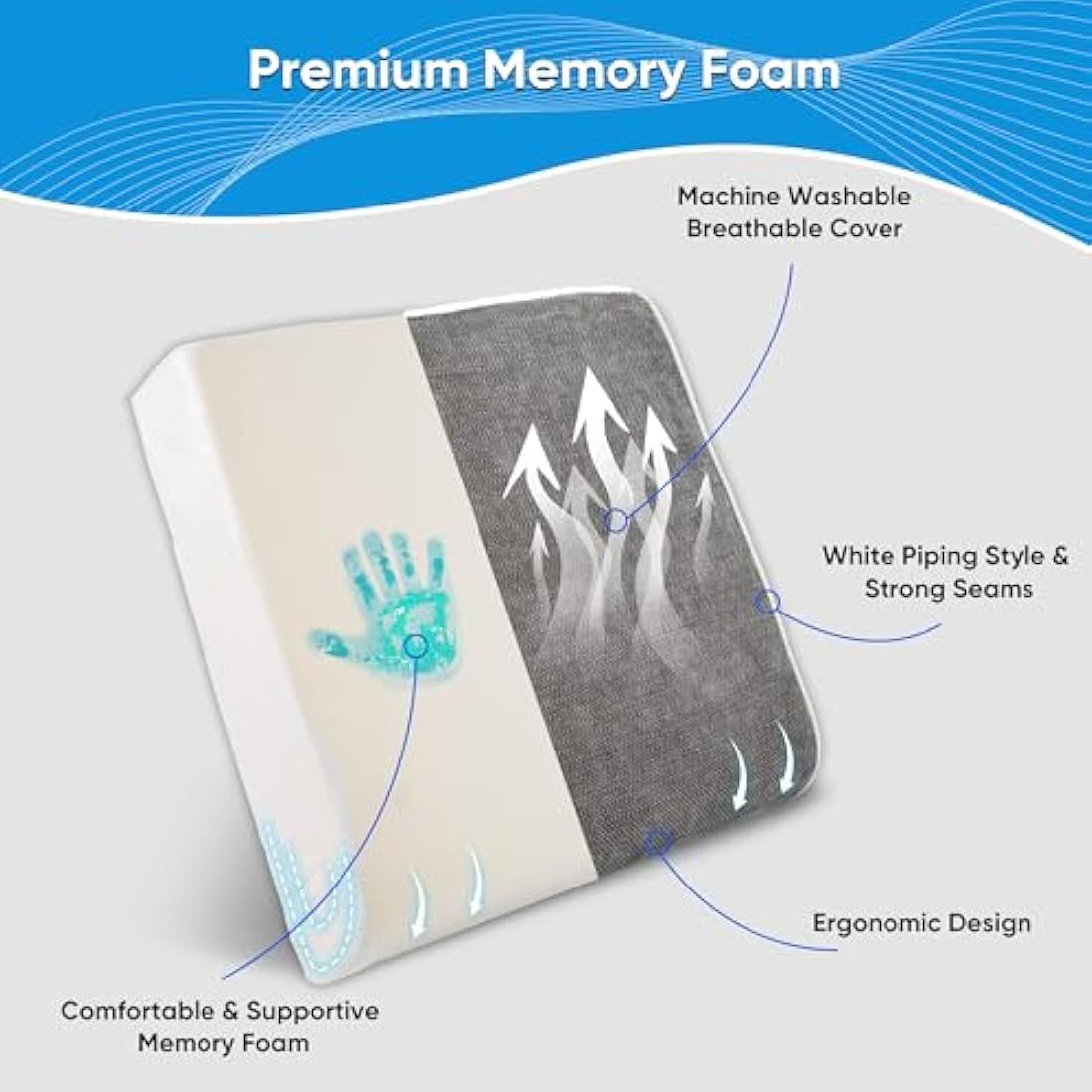 Justsafe XL Memory Foam Seat Cushion – 10cm Thick Orthopaedic Support