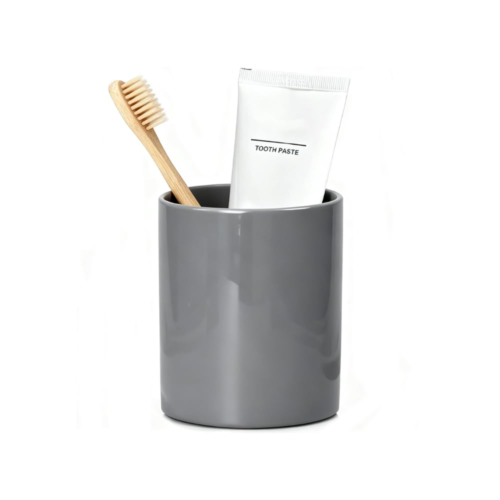 LOUIE SILNA Ceramic Toothbrush Holder – Gray Bathroom Storage Cup