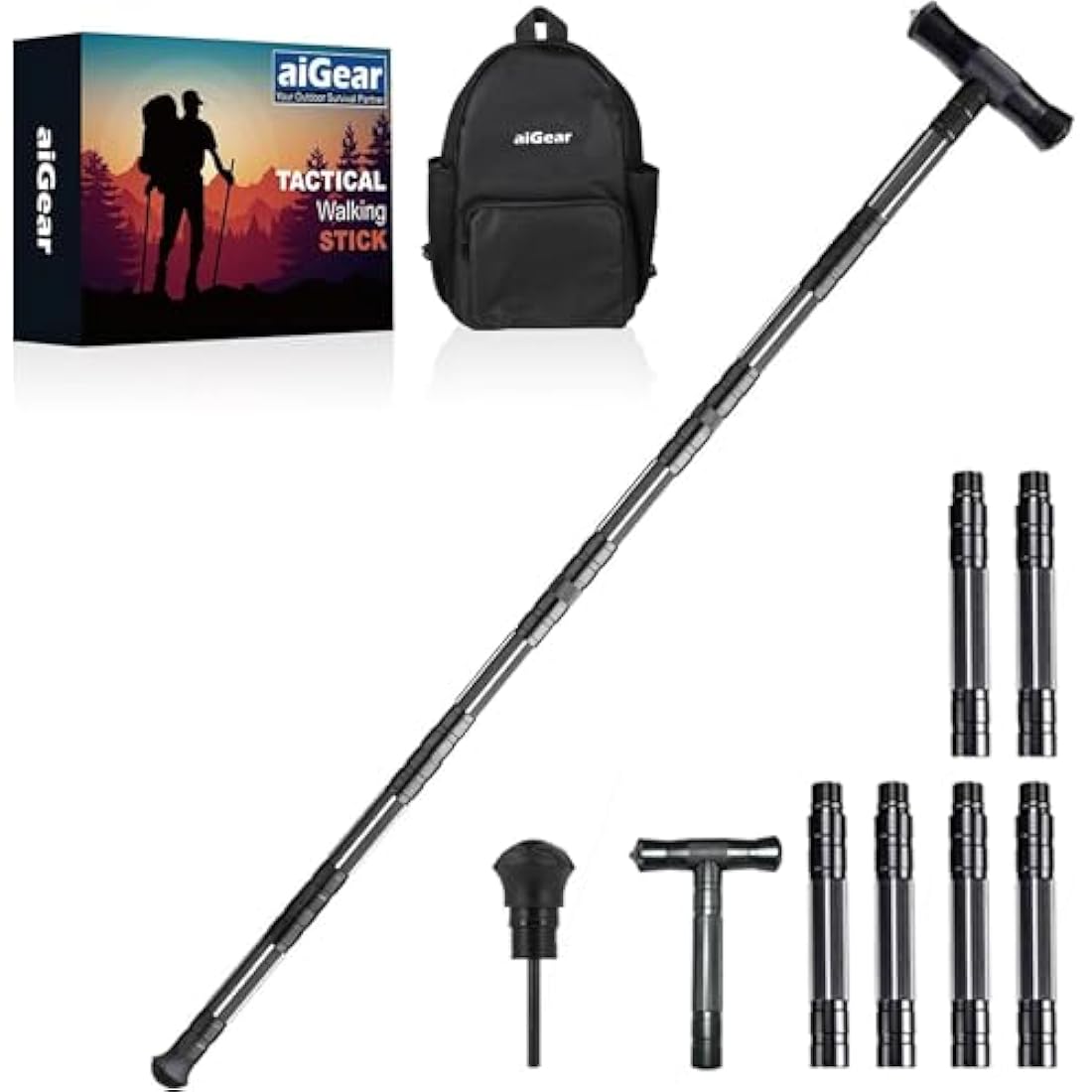 aiGear Tactical Hiking Trekking Poles – Aluminum Adjustable Walking Stick