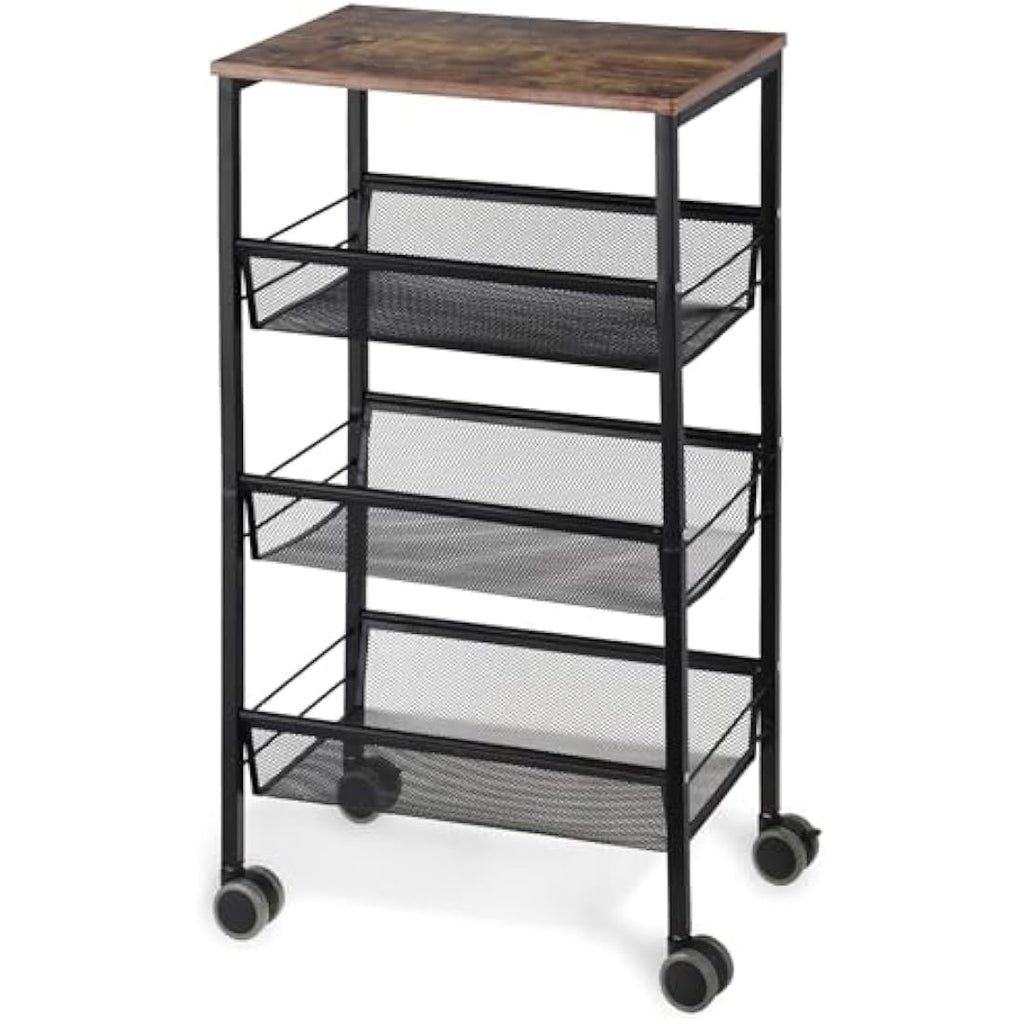 LIANTRAL 4-Tier Rolling Utility Cart – Industrial Metal Mesh Trolley