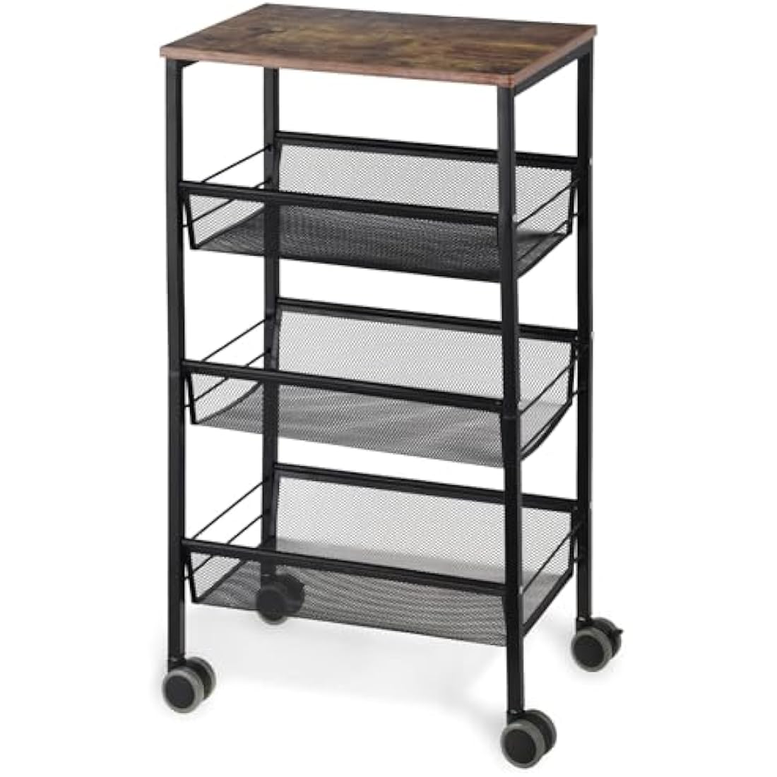 LIANTRAL 4-Tier Rolling Utility Cart – Industrial Metal Mesh Trolley