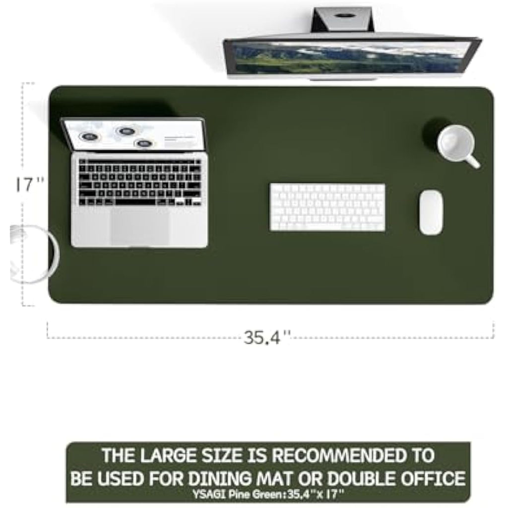 YSAGi Leather Desk Pad – Large Waterproof Mouse Mat, Pine Green (90x43cm)