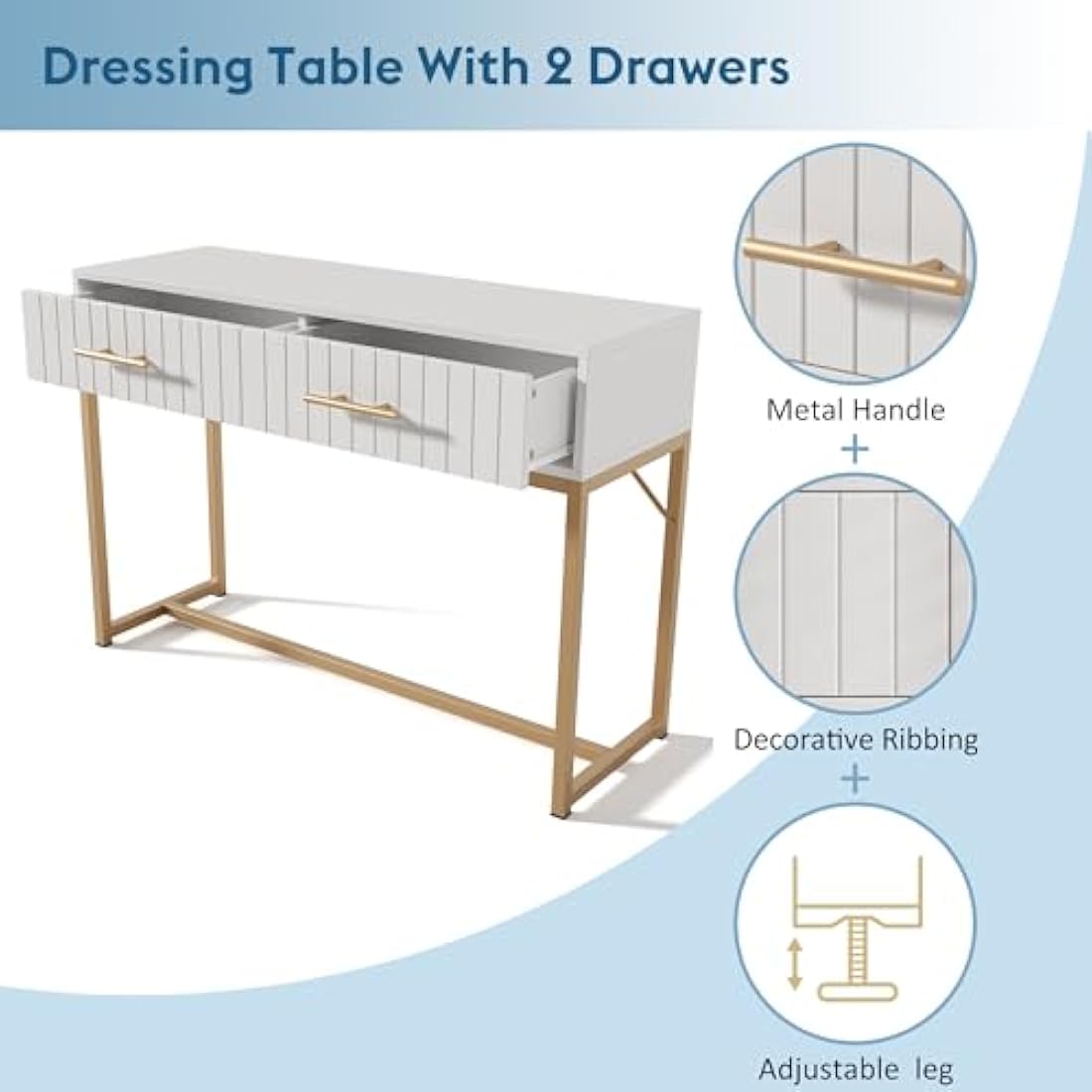 Merax Modern White Wooden Dressing Table with Ribbed Drawers