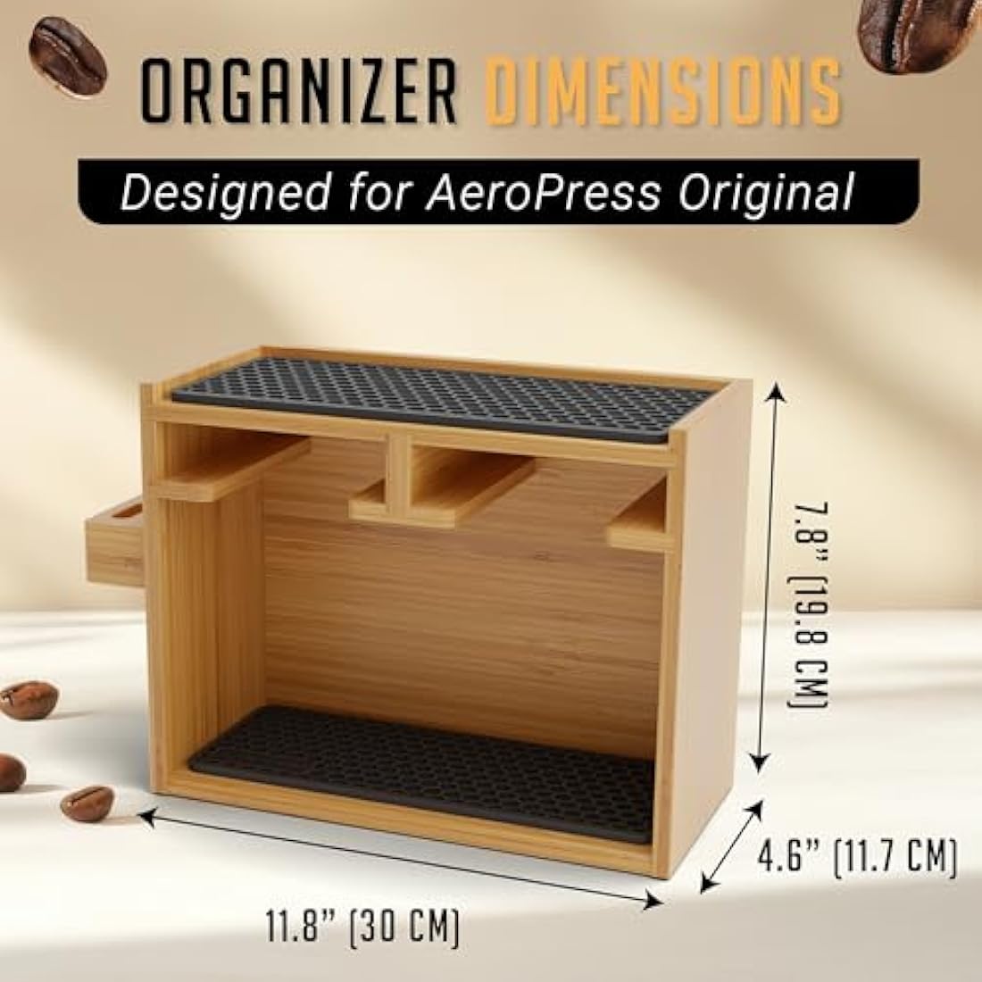 Hexnub Bamboo AeroPress Organizer Station with Silicone Mats - Black