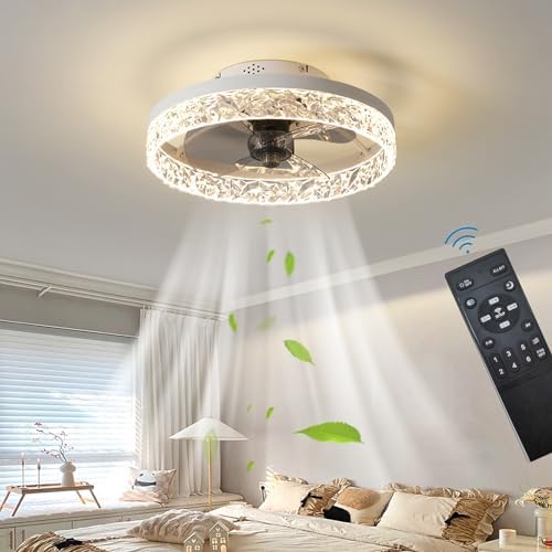 Exlafi Modern LED Ceiling Fan with Light - Dimmable 6-Speed White 40CM