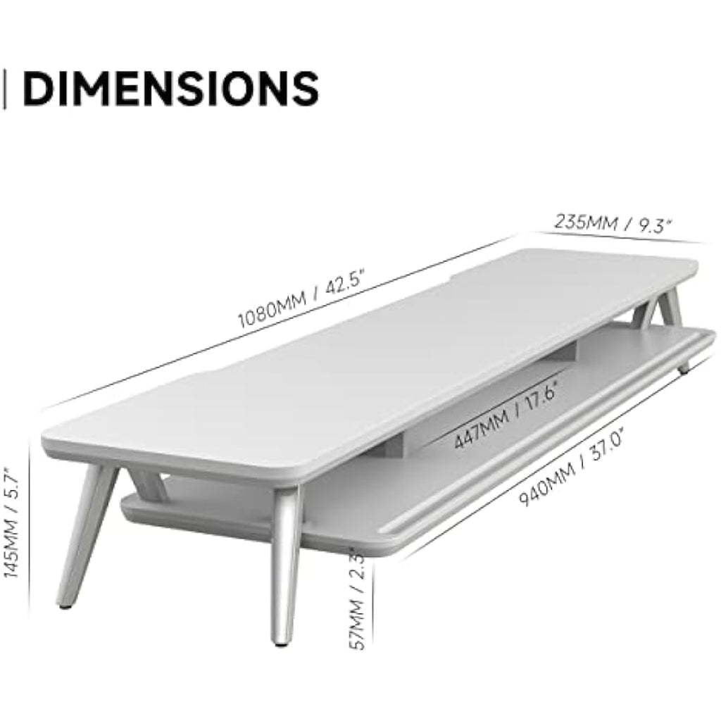 Fenge Dual Monitor Stand Riser – 108cm Large Desk Organizer (White)