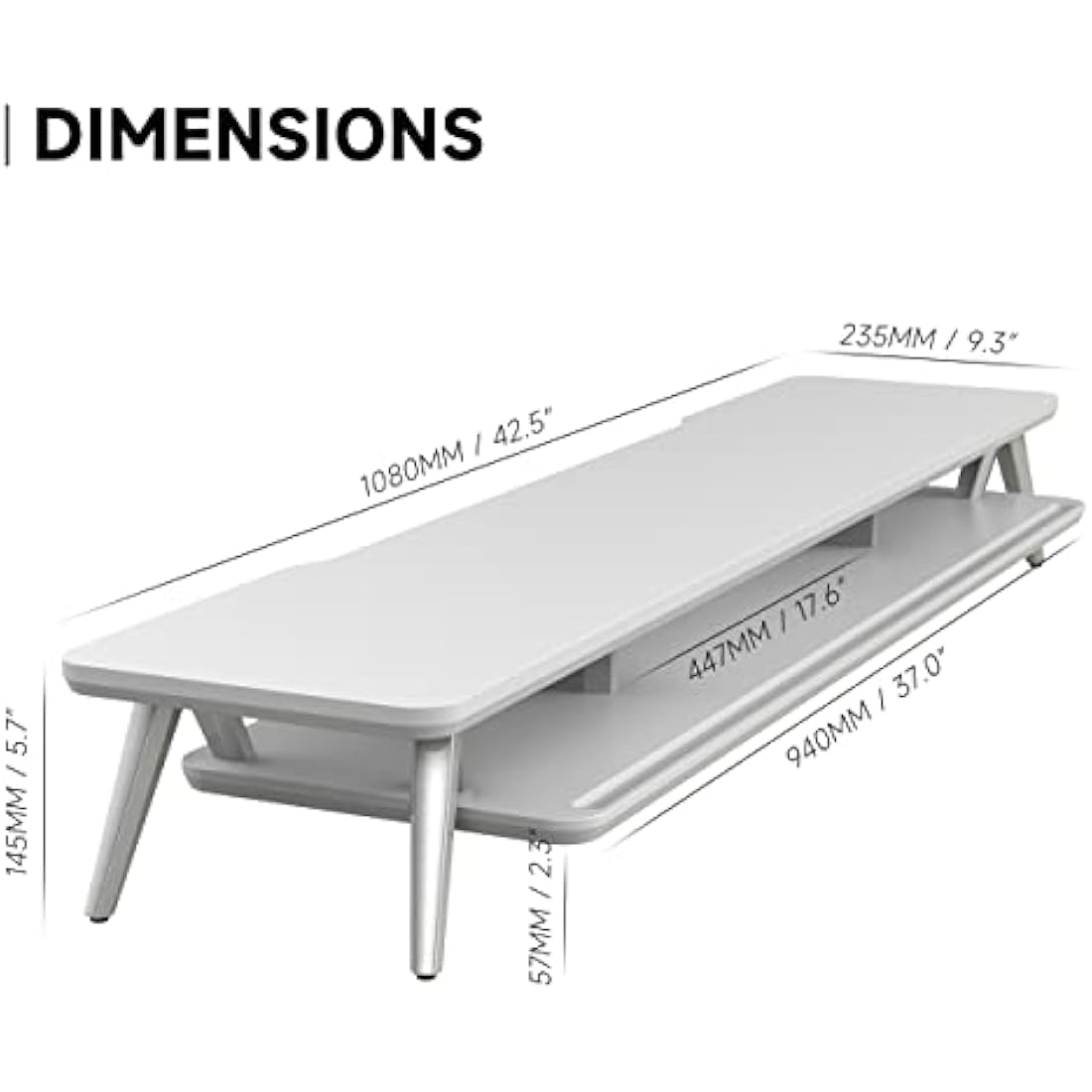 Fenge Dual Monitor Stand Riser – 108cm Large Desk Organizer (White)