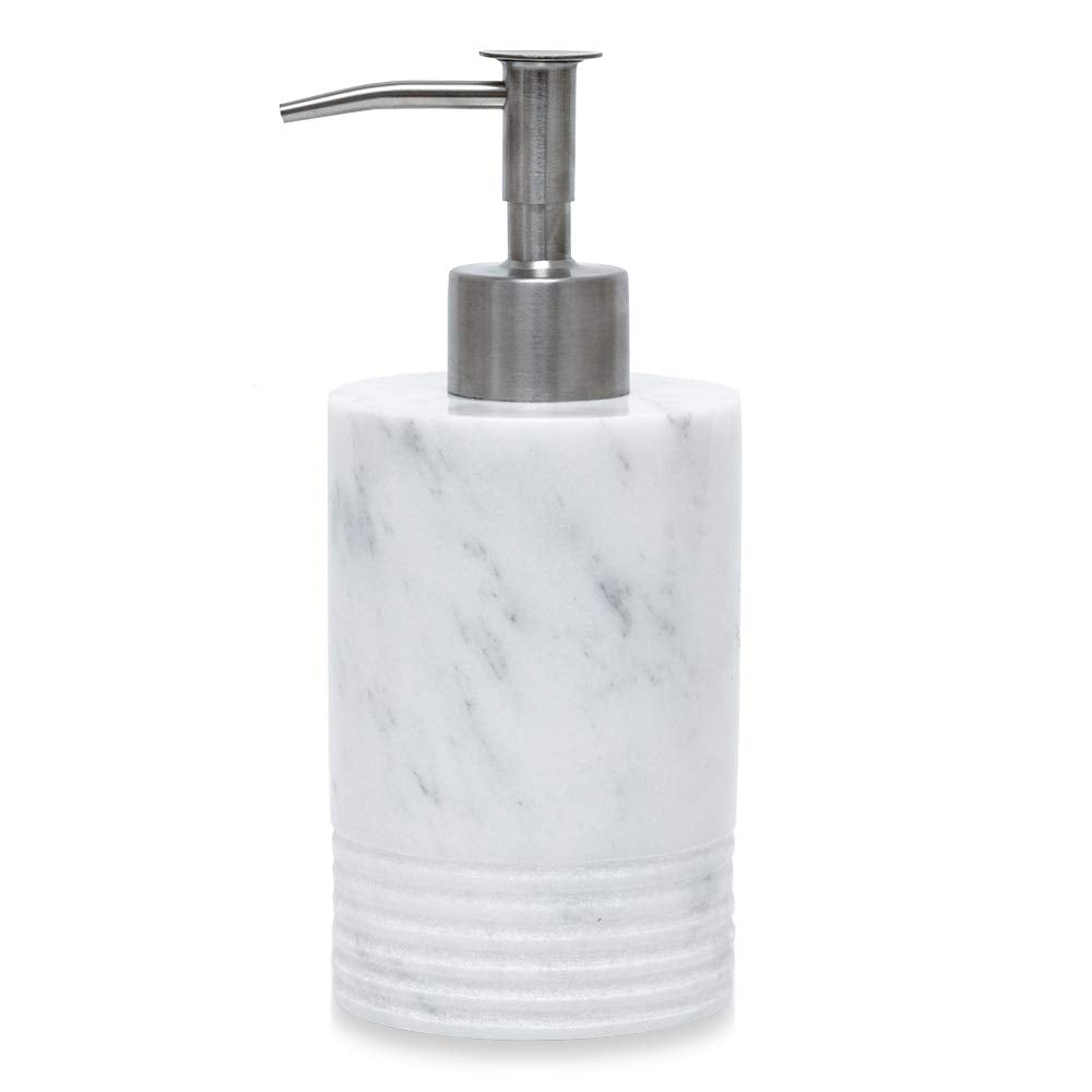 JIMEI Carrara Marble Soap Dispenser | White Stone Bottle with Steel Pump