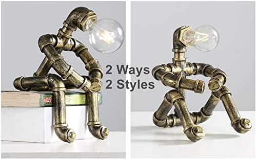 Jolof Store Robot Water Pipe Table Lamp – Retro Steampunk Iron Desk Light