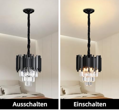 Jolof Store Modern K9 Crystal Chandelier – Black Round Ceiling Light