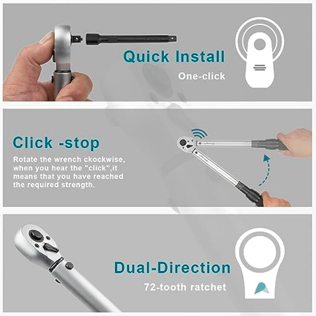 Awang 1/2-Inch Drive Click Torque Wrench Set | 25-220Nm Cr-V Steel