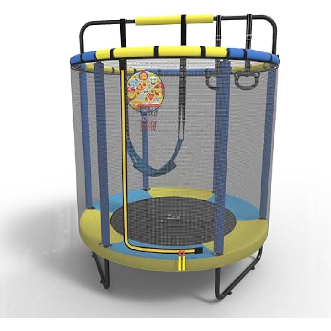 Kids Trampoline with Swing, Basketball Hoop & Safety Net
