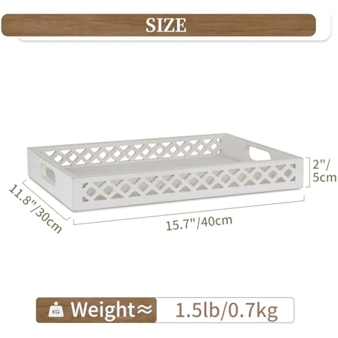 Hanobe Hand-Carved Wooden Serving Tray | Large White Farmhouse Centerpiece