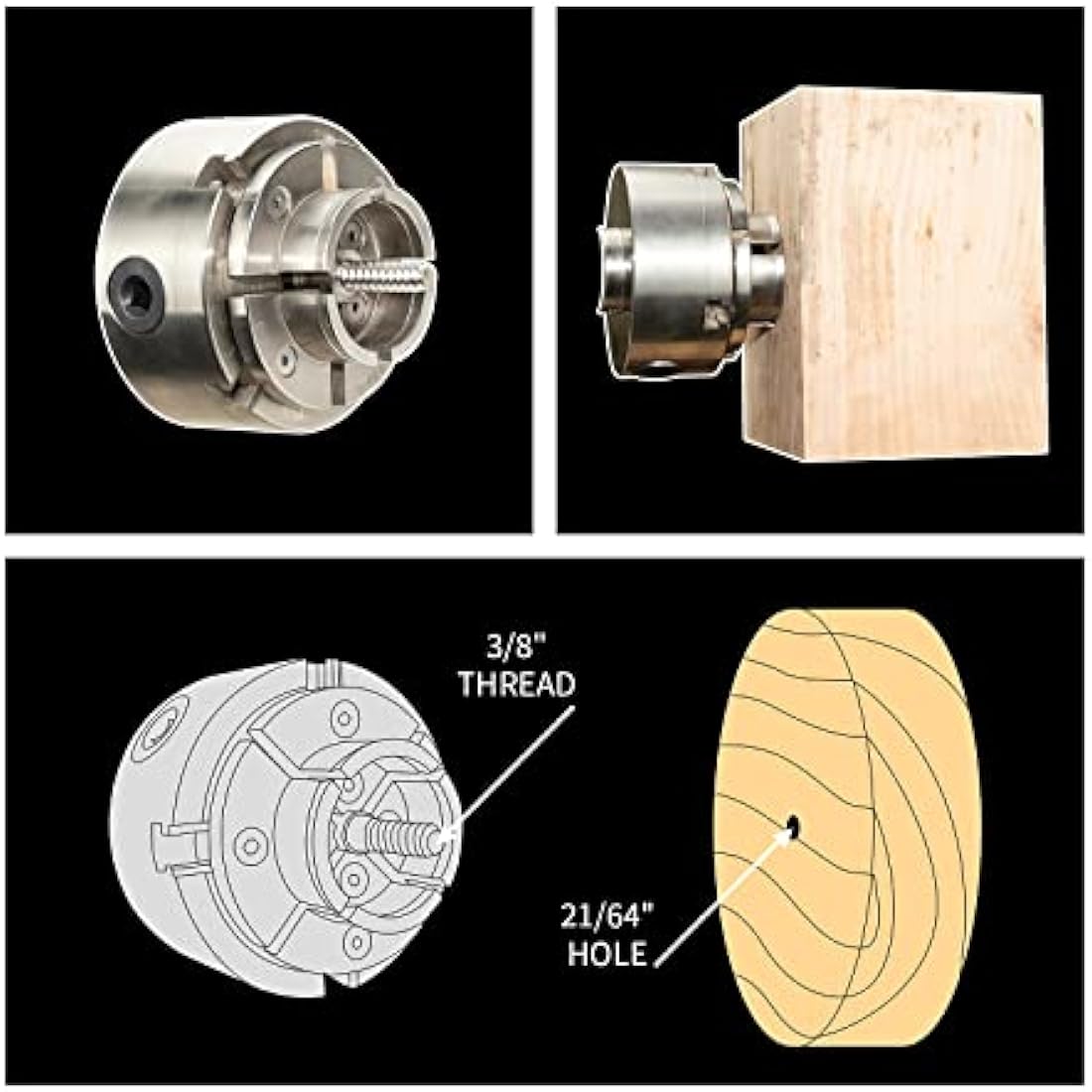 DEEFIINE 4 Inch Wood Lathe Chuck Set | 4-Jaw Self-Centering Nickel Plated