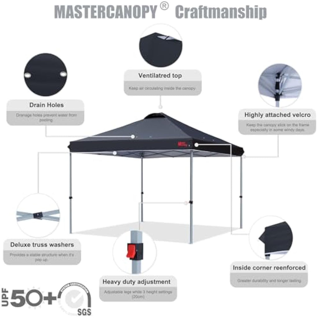 MASTERCANOPY Pop-up Gazebo Tent | 2.5x2.5M UV Protection Canopy - Black